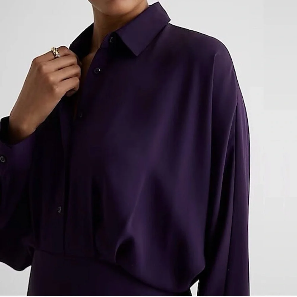 Express Portofino Collared Shirt Dress – Purple – NWT – Size Small - Picture 2 of 6